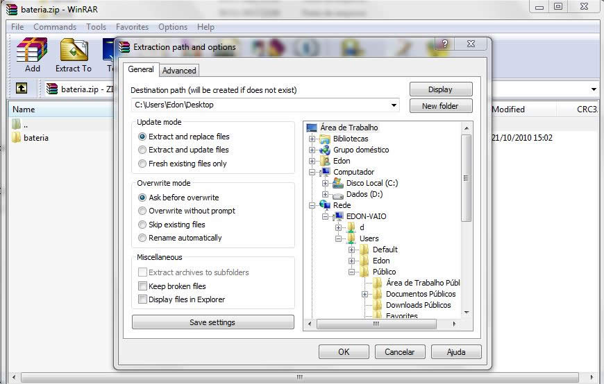 Descompactando um arquivo Winrar